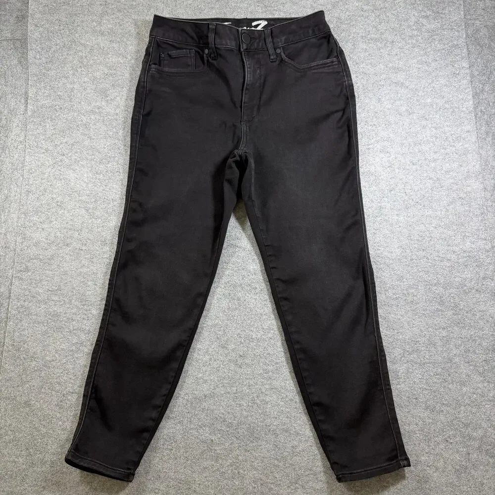 Seven7 Skinny Crop Jeans Womens 10 Black High Rise Stretch Faded Denim